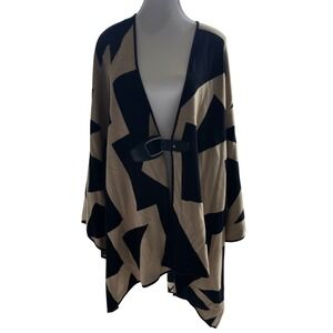 LAUREN Ralph Lauren Open‎ Front Poncho Cape Black Beige Black label ONE SIZE